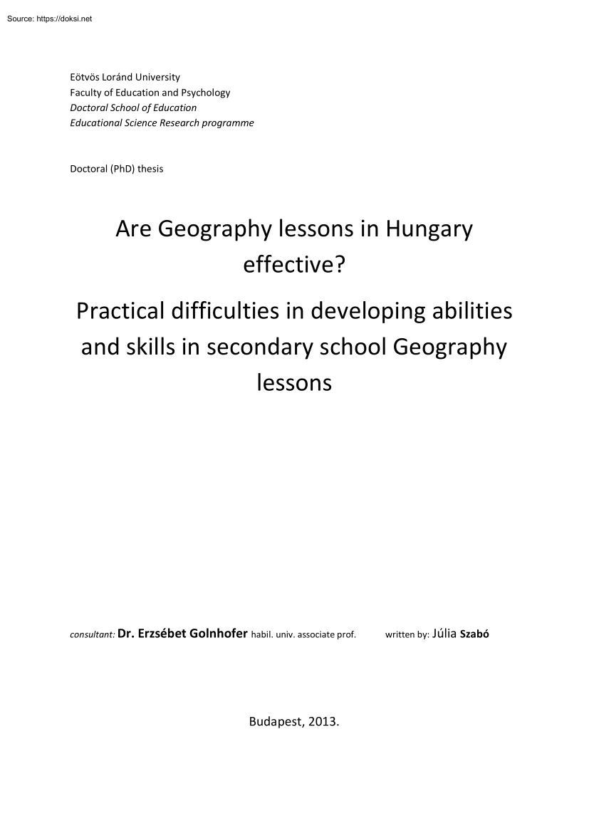 Júlia Szabó - Are Geography Lessons in Hungary Effective