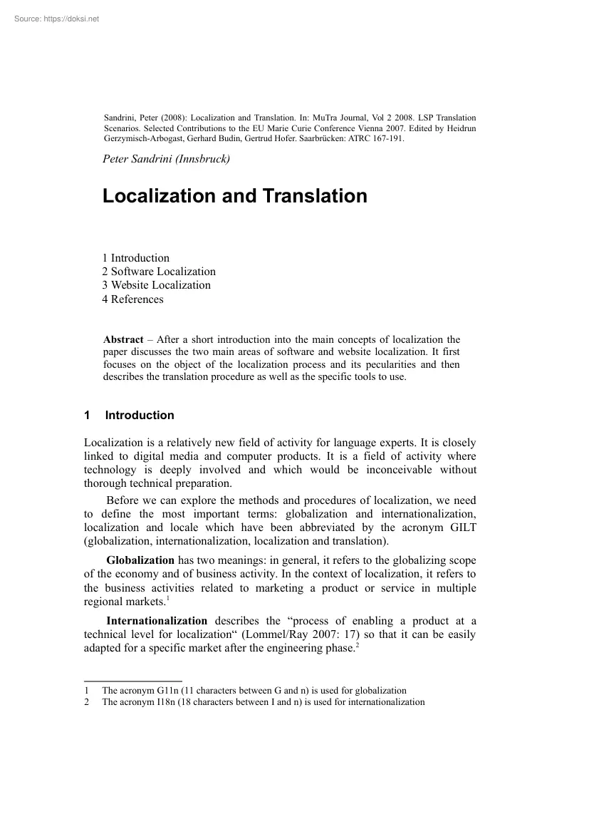 Peter Sandrini - Localization and Translation
