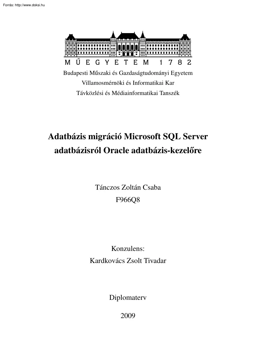 Tánczos Zoltán Csaba - Adatbázis-migráció Microsoft SQL server adatbázisról Oracle