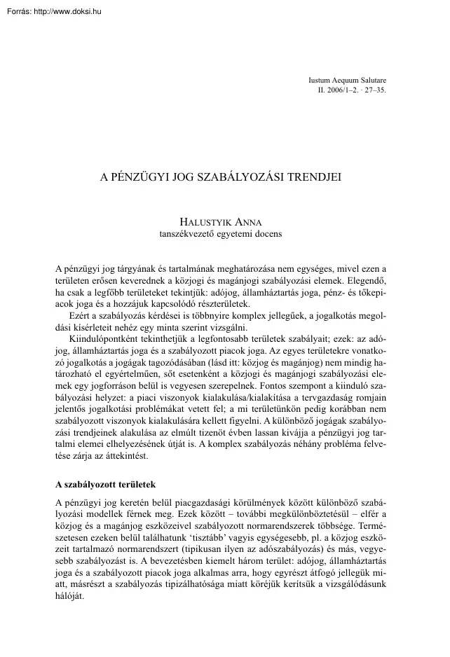 Halustyik Anna - A pénzügyi jog szabályozási trendjei