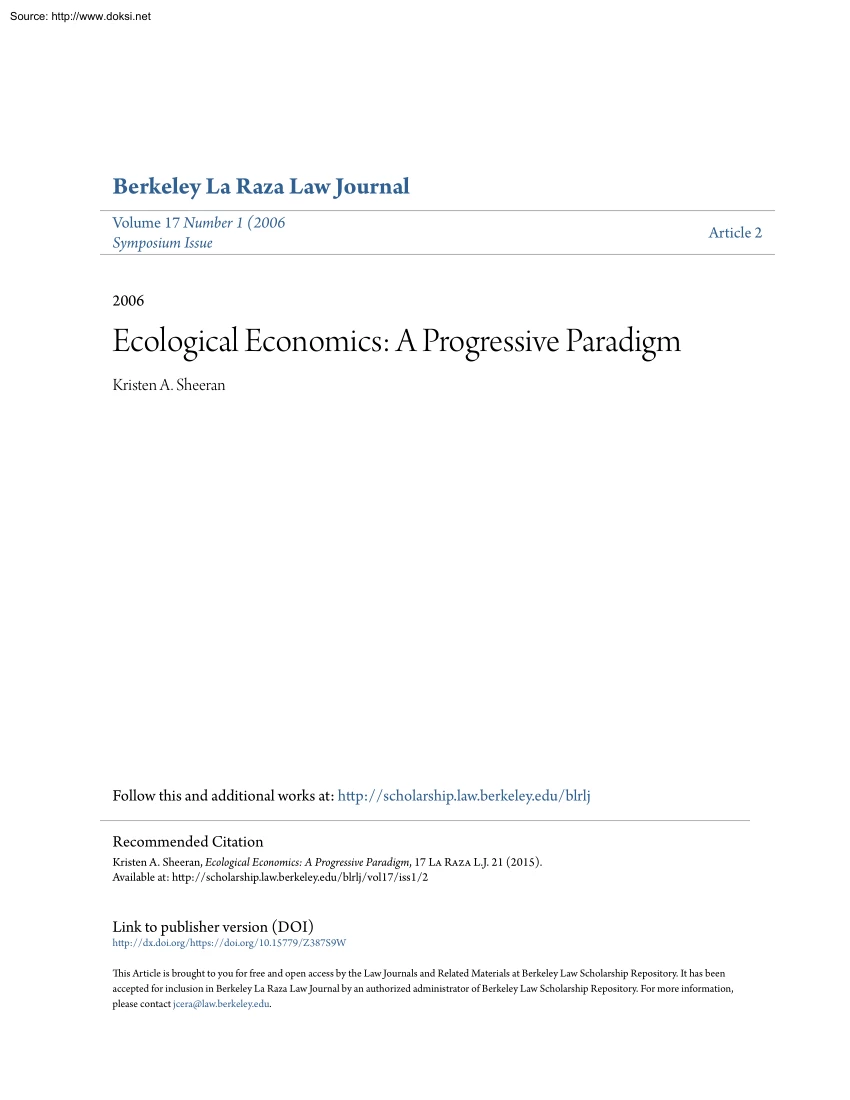 Kristen A. Sheeran - Ecological Economics, A Progressive Paradigm