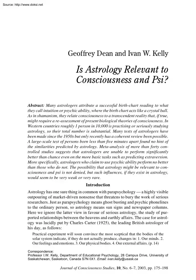 Dean-Kelly - Is Astrology Relevant to Consciousness and Psi