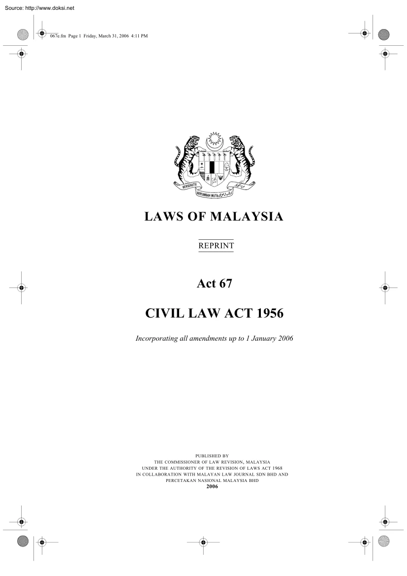 Laws of Malaysia, Act 67, Civil Law Act 1956