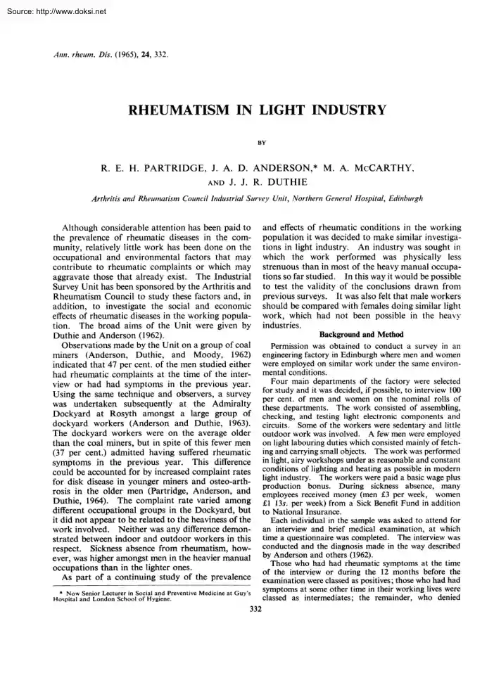 Partridge-Anderson-McCarthy - Rheumatism in Light Industry