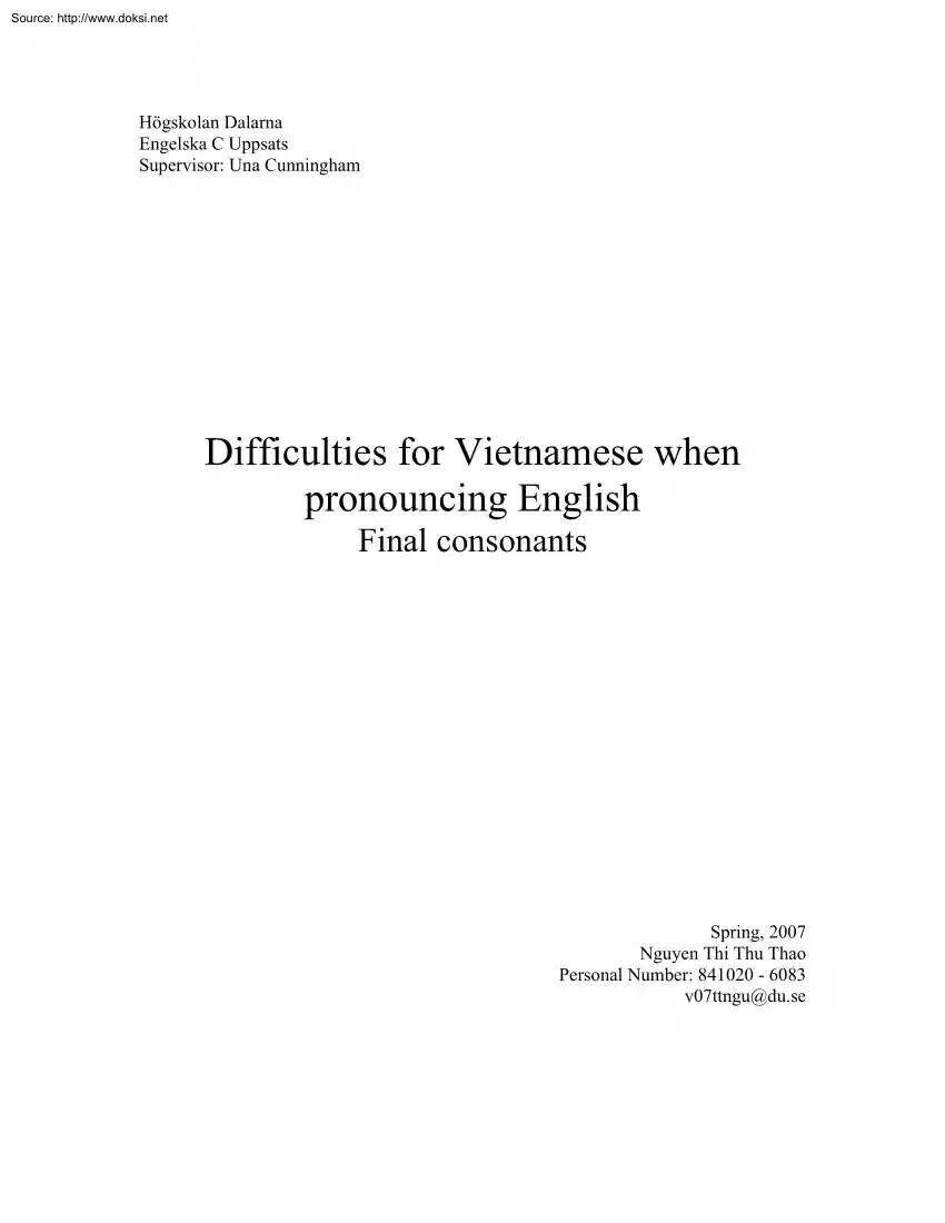 Nguyen Thi Thu Thao - Difficulties for Vietnamese when Pronouncing English