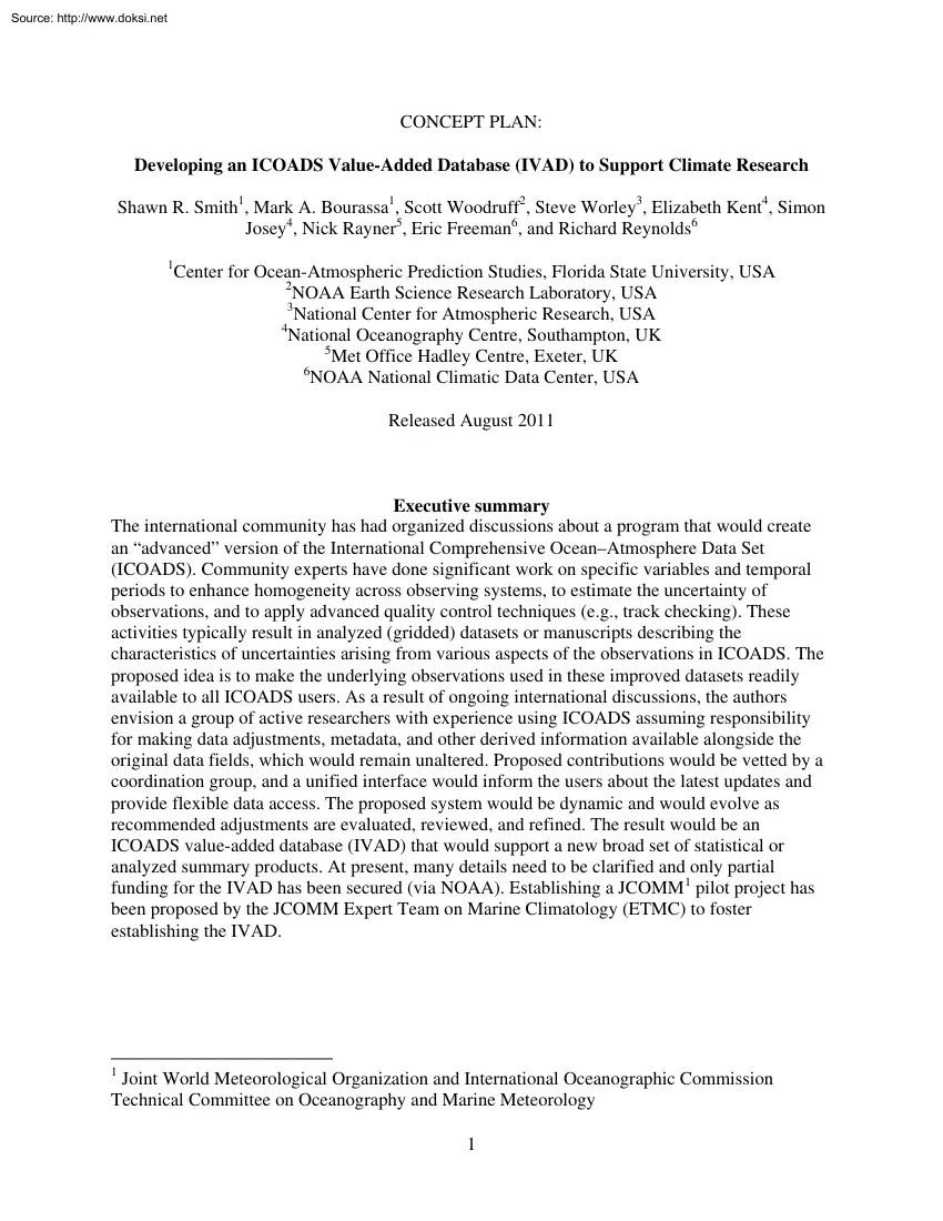 Smith-Bourassa-Woodruff - Developing an ICOADS Value Added Database, IVAD, to Support Climate