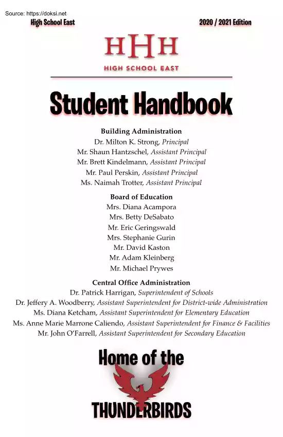 Strong-Hantzschel-Kindelmann - High School East, Student Handbook