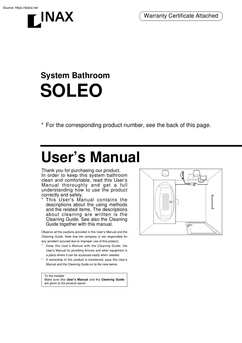 System Bathroom Soleo, Users Manual
