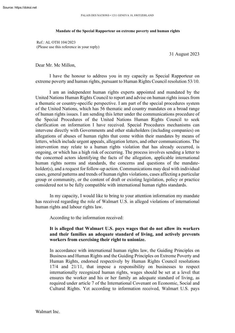 Mandate of the Special Rapporteur on Extreme Poverty and Human Rights