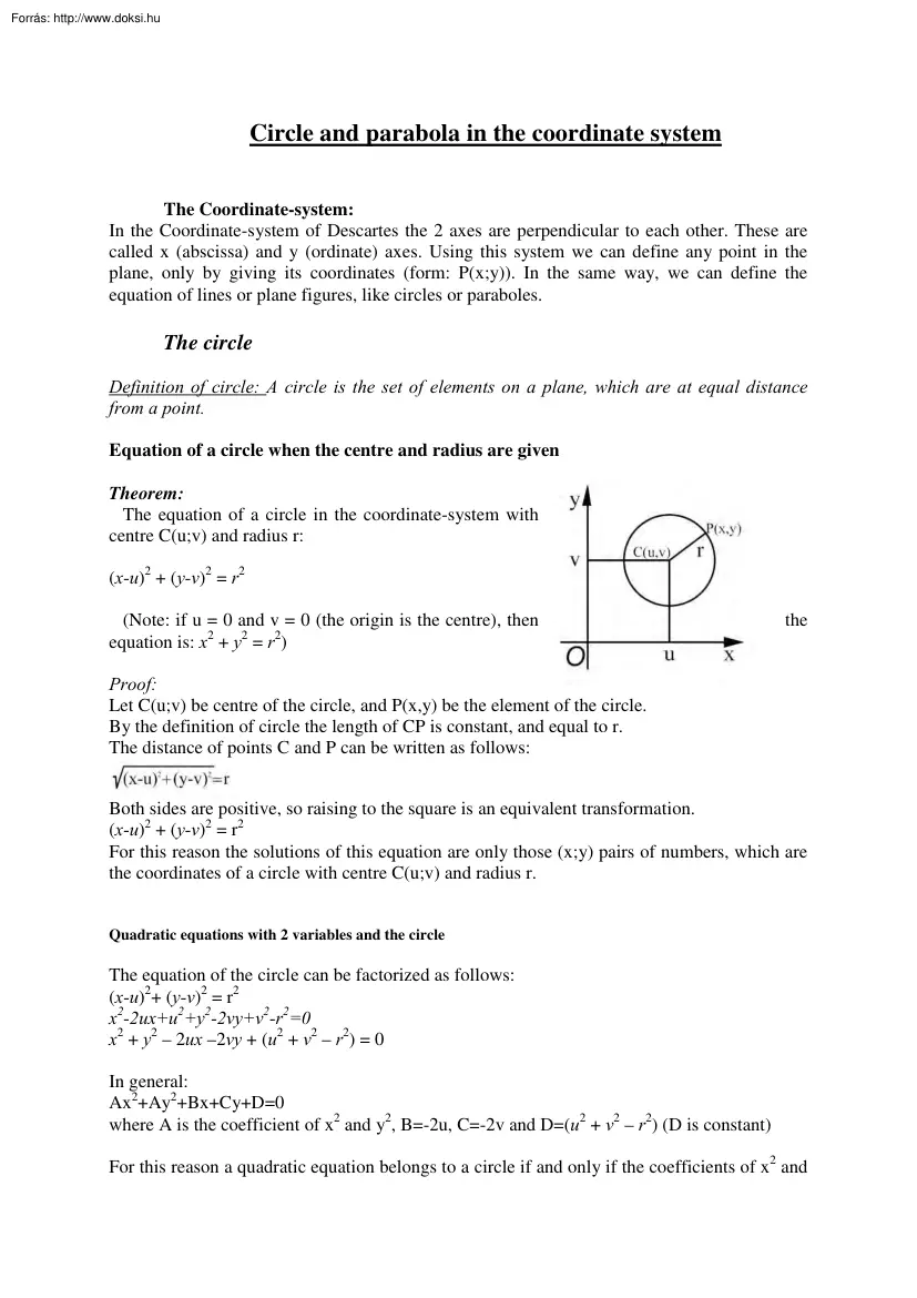 Circle and parabola in the coordinate system