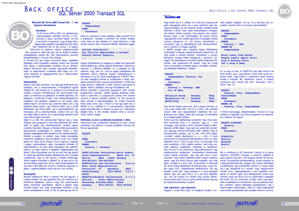 A Microsoft SQL Server 2000 és a Transact SQL