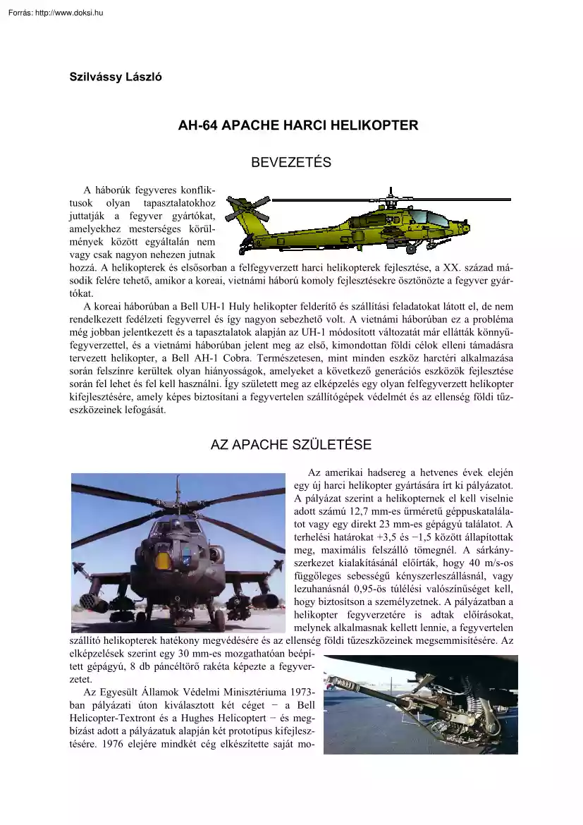 Szilvássy László - AH-64 Apache harci helikopter