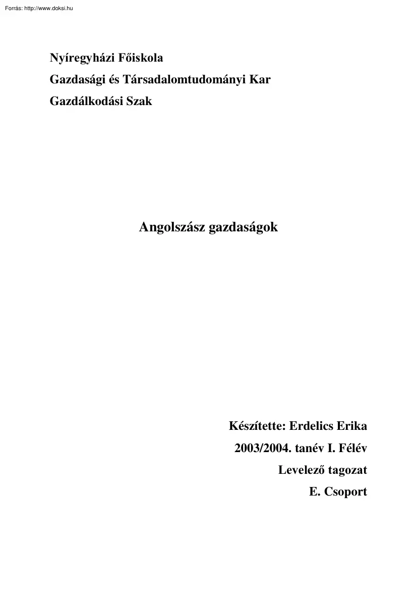 Erdelics Erika - Angolszász gazdaságok
