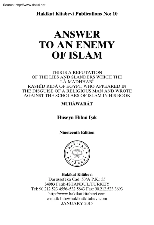 Hüseyn Hilmi Isik - Answer to an Enemy of Islam