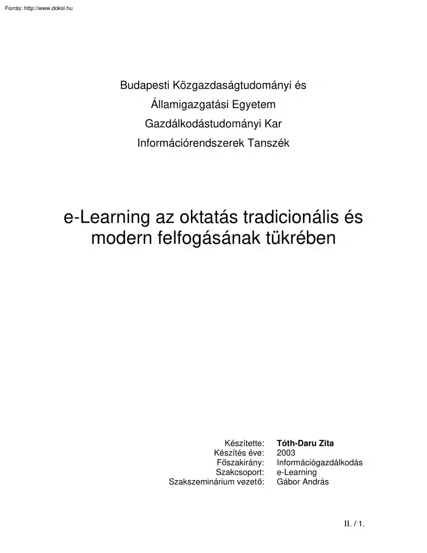 Tóth-Daru Zita - E-Learning az oktatás tradicionális és modern felfogásának tükrében