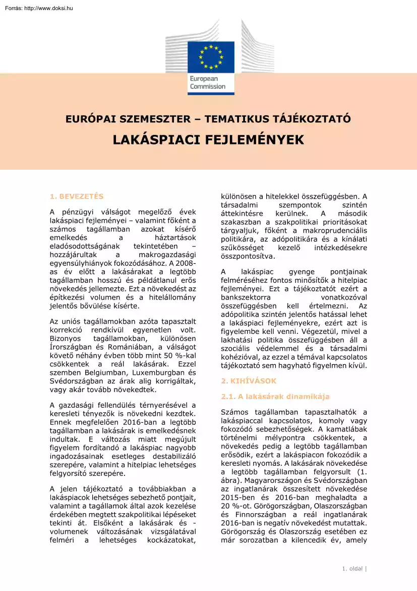Európai szemeszter tematikus tájékoztató, lakáspiaci fejlemények