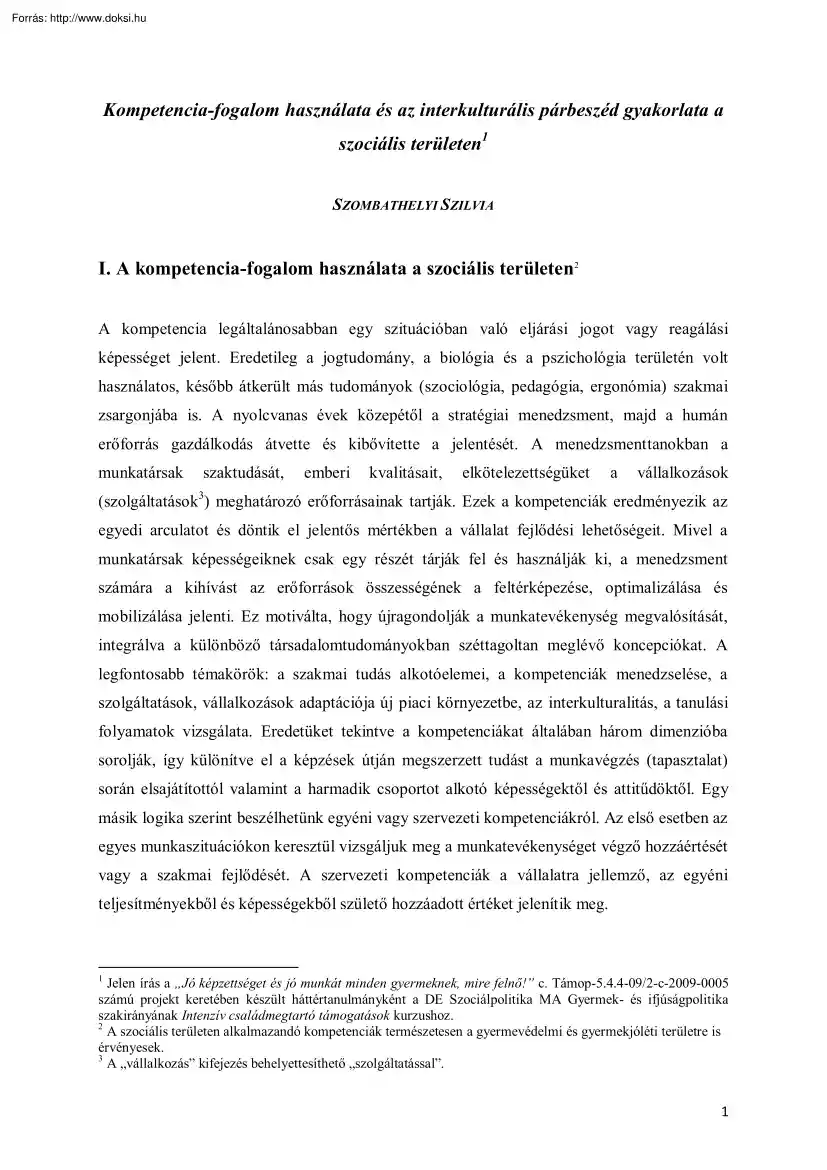 Szombathelyi Szilvia - A kompetencia-fogalom használata a szociális területen