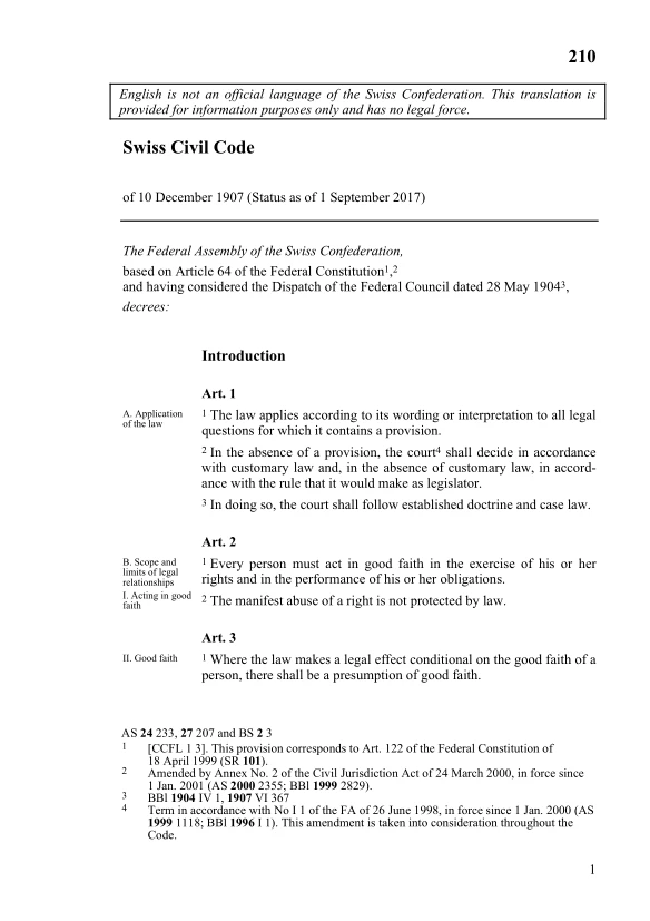 Swiss Civil Code of 10 December 1907