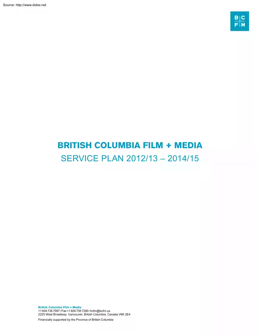 British Columbia Film and Media, Service Plan