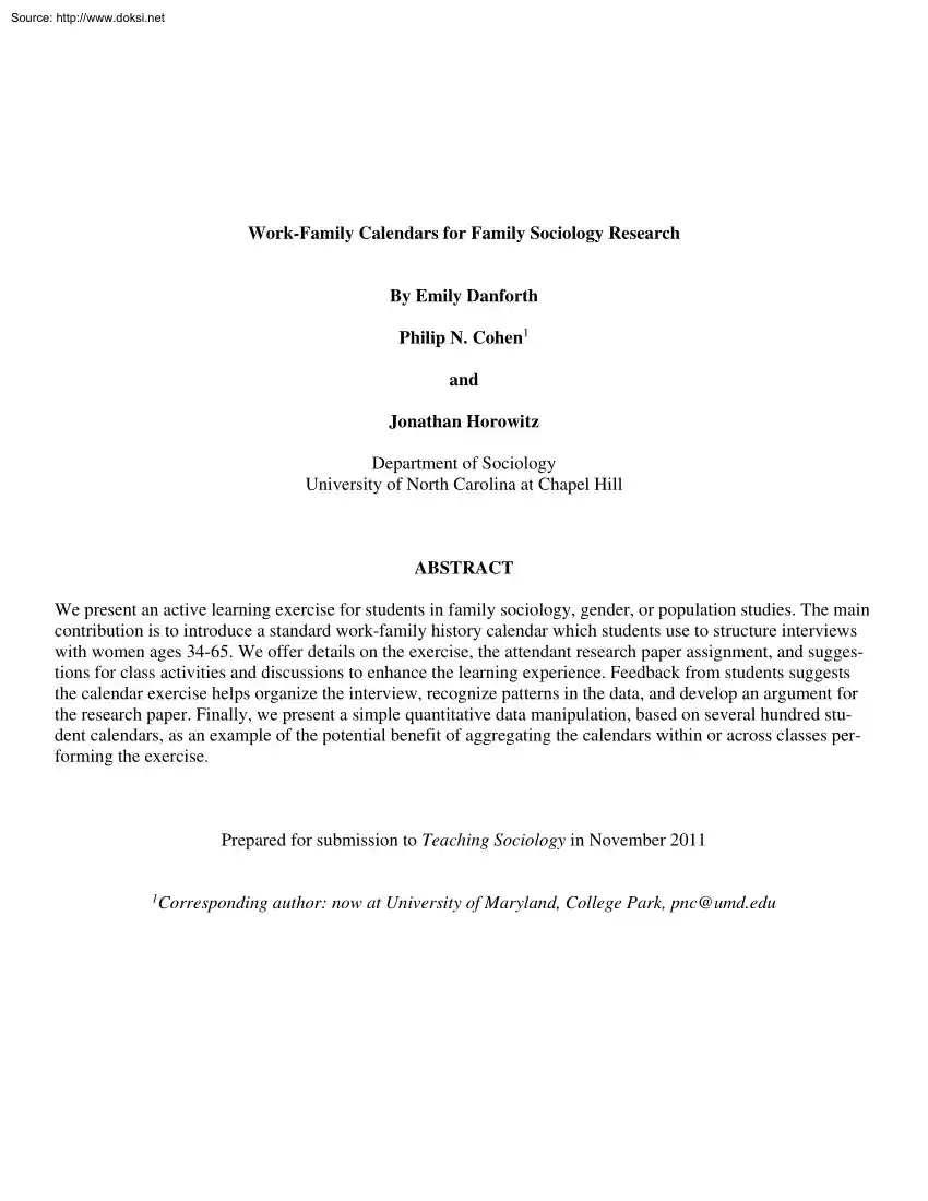 Danforth-Cohen-Horowitz - Work Family Calendars for Family Sociology Research