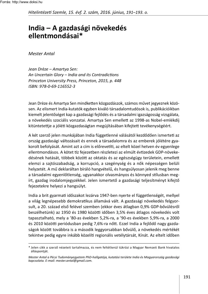 Mester Antal - India, a gazdasági növekedés ellentmondásai