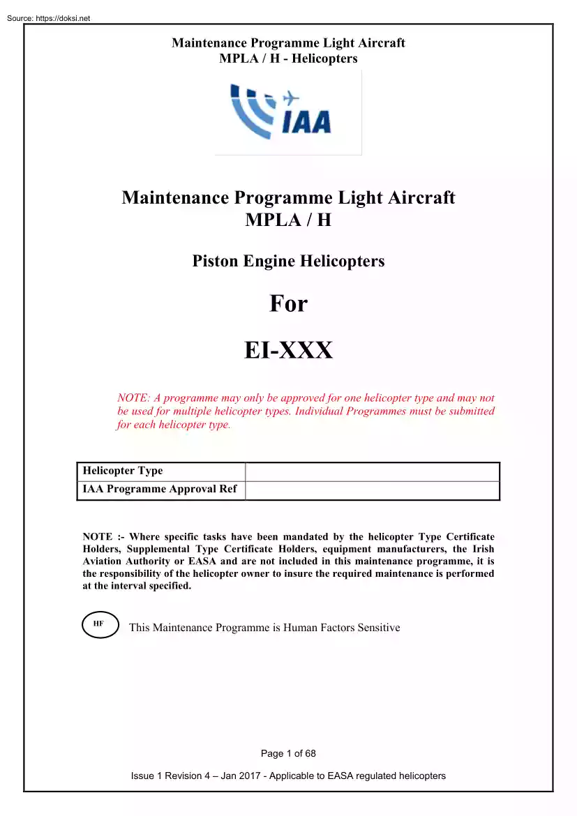 Maintenance Programme Light Aircraft MPLA H Piston Engine Helicopters