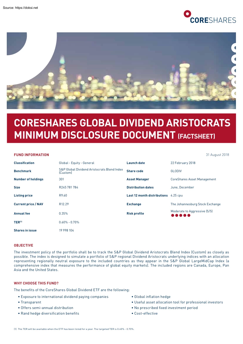 Coreshares Global Dividend Aristocrats Minimum Disclosure Document