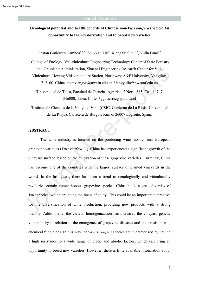Oenological potential and health benefits of Chinese non-Vitis vinifera pecies, An opportunity to