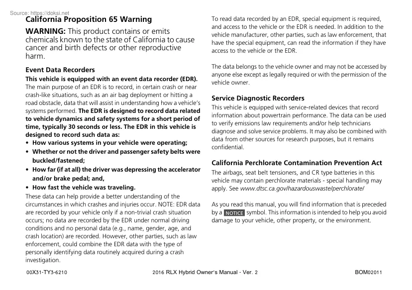 Aczure RLX 2016, owners manual