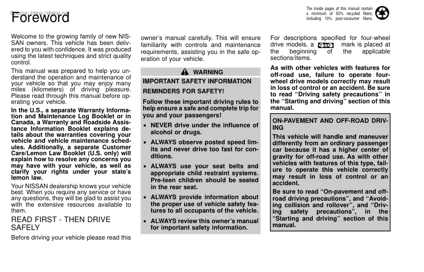 Nissan Xterra 2000, Owners manual