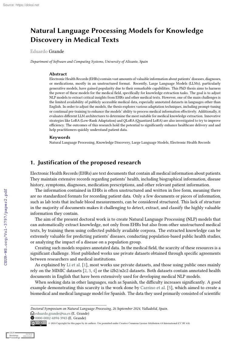Eduardo Grande - Natural Language Processing Models for KnowledgeDiscovery in Medical Texts