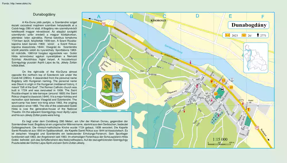 Dunabogdány térképe és rövid története