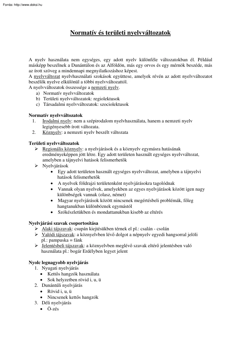 Normatív és területi nyelvváltozatok