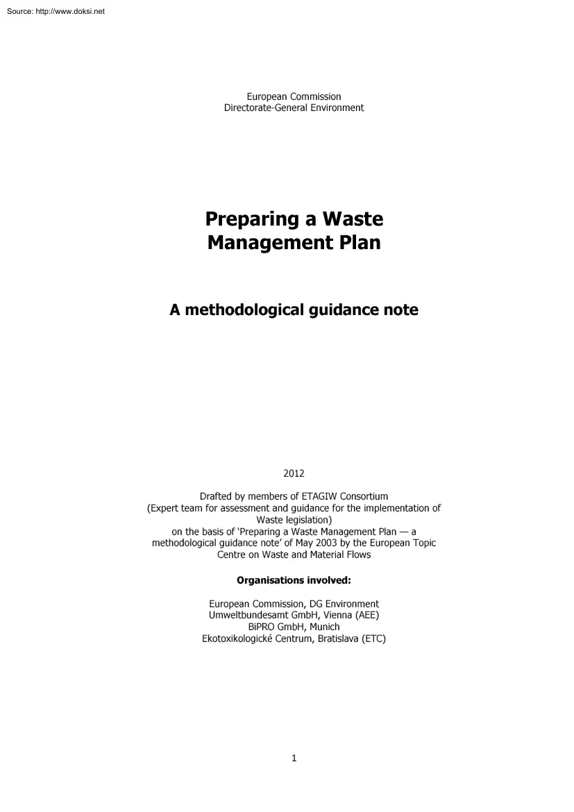 Preparing a Waste Management Plan, A Methodological Guidance Note