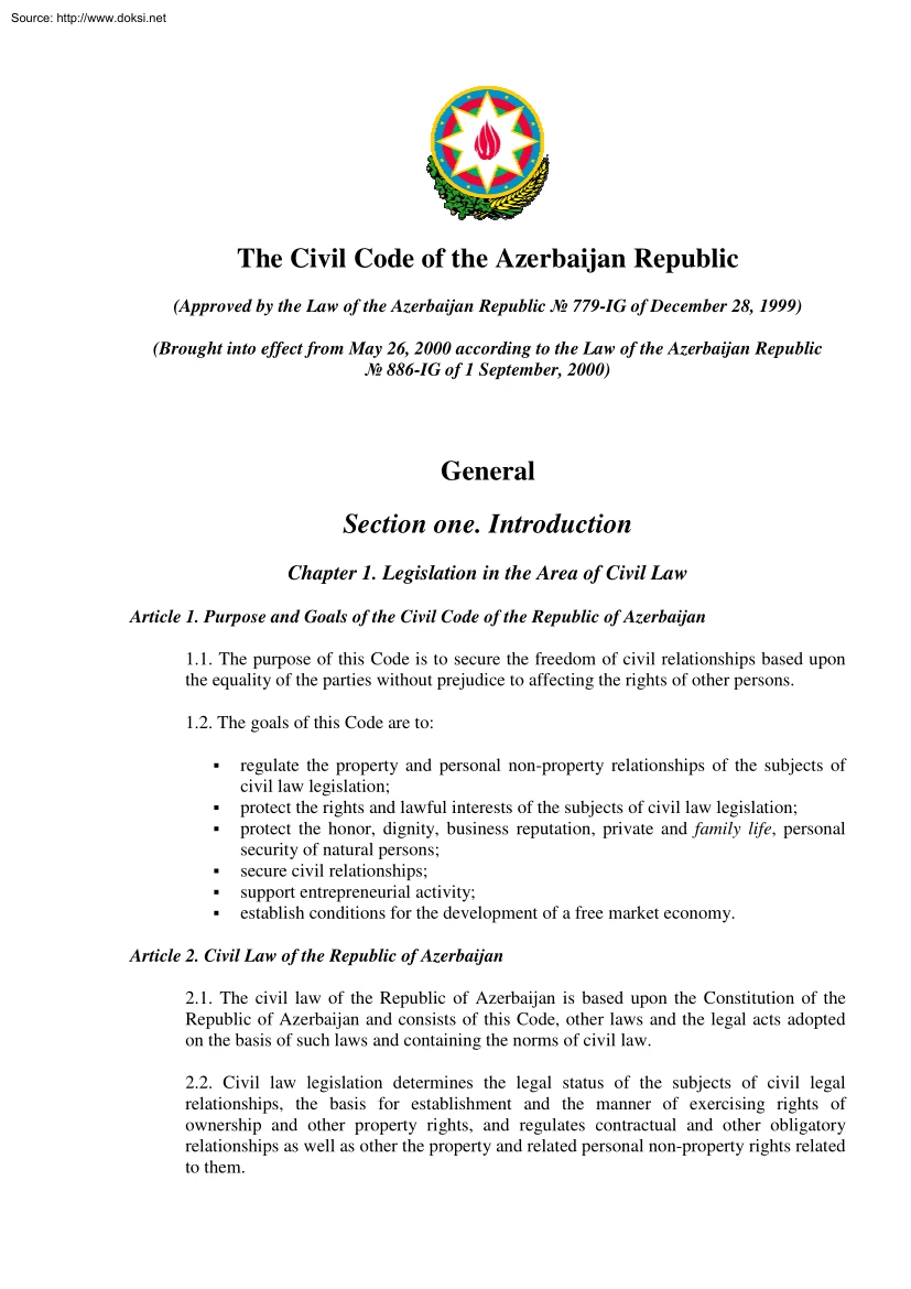 The Civil Code of the Azerbaijan Republic