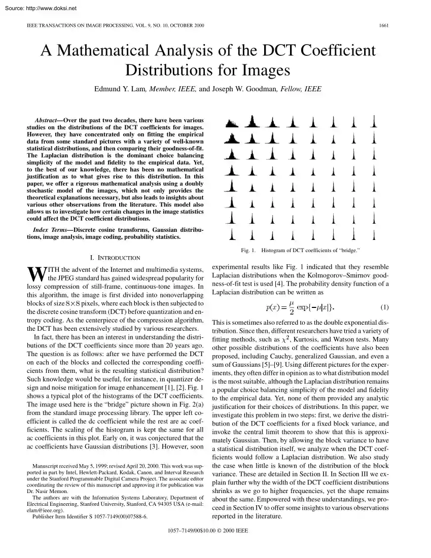 Lam-Goodman - A Mathematical Analysis of the DCT Coefficient Distributions for Images