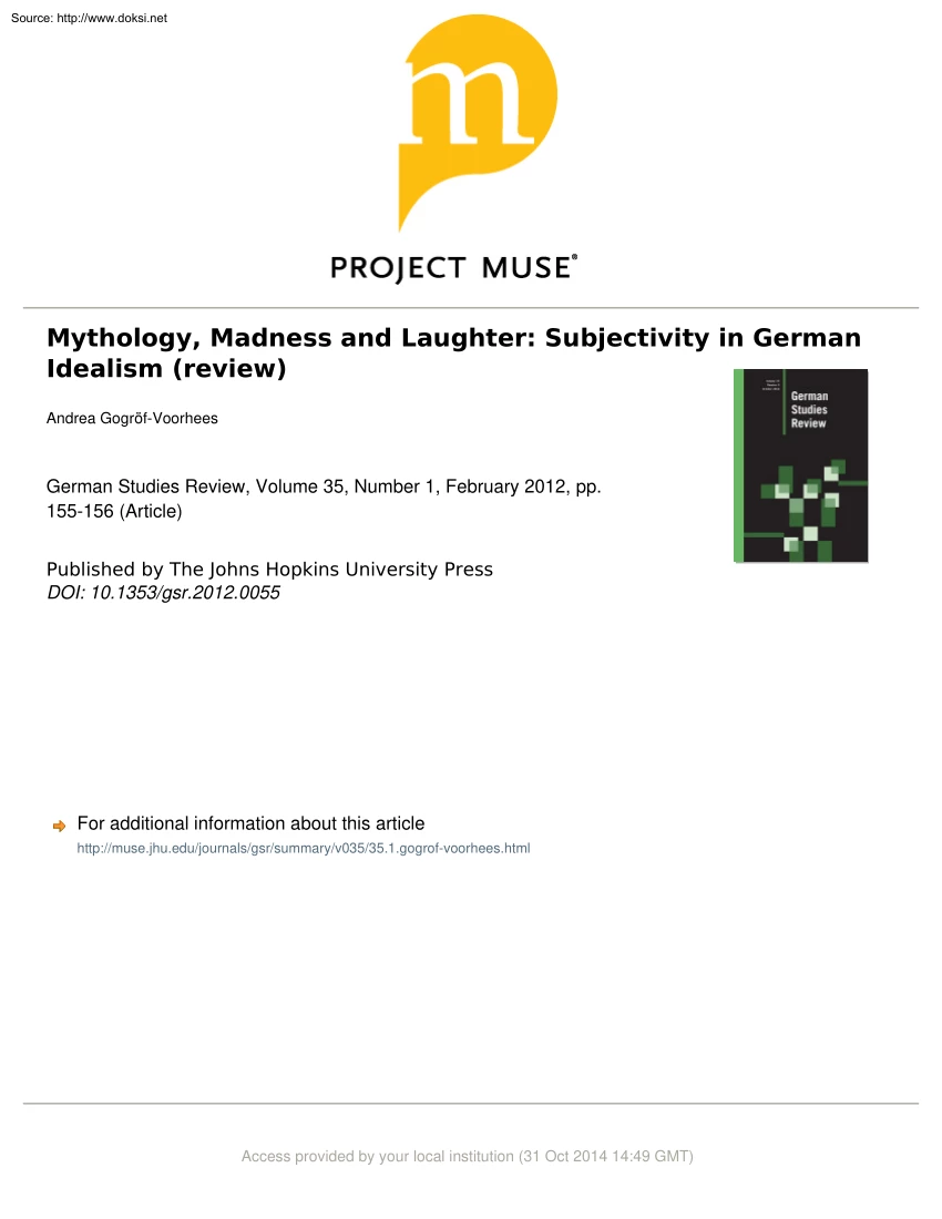 Andrea Gogrof - Mythology, Madness and Laughter, Subjectivity in German Idealism, Book Review