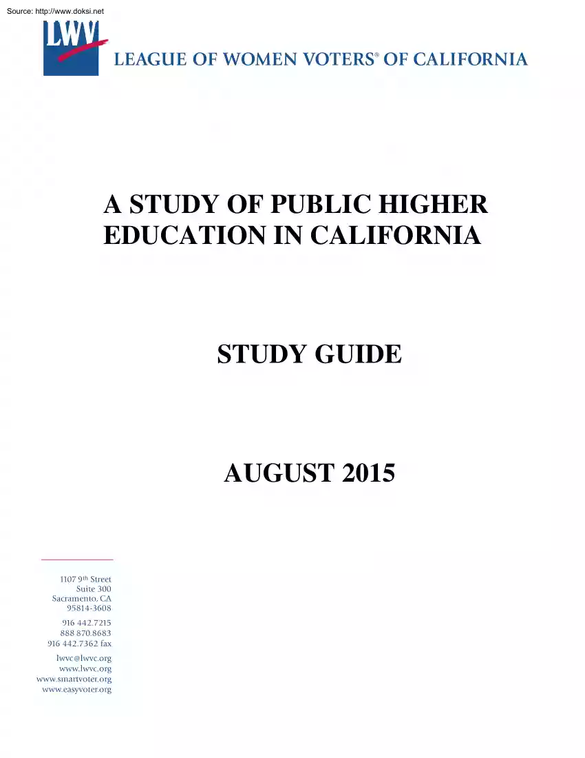 A Study of Public Higher Education in California