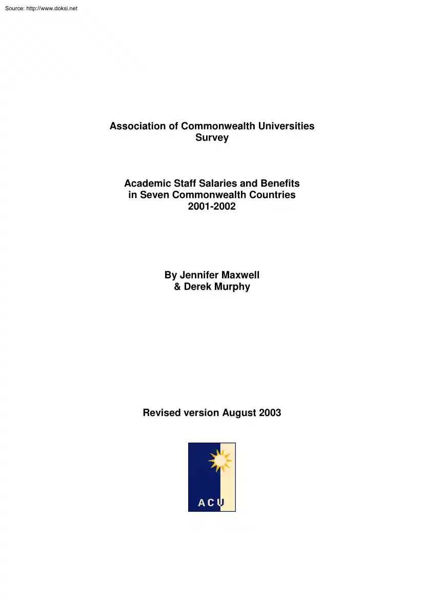 Academic Staff Salaries and Benefits in Seven Commonwealth Countries 2001-2002
