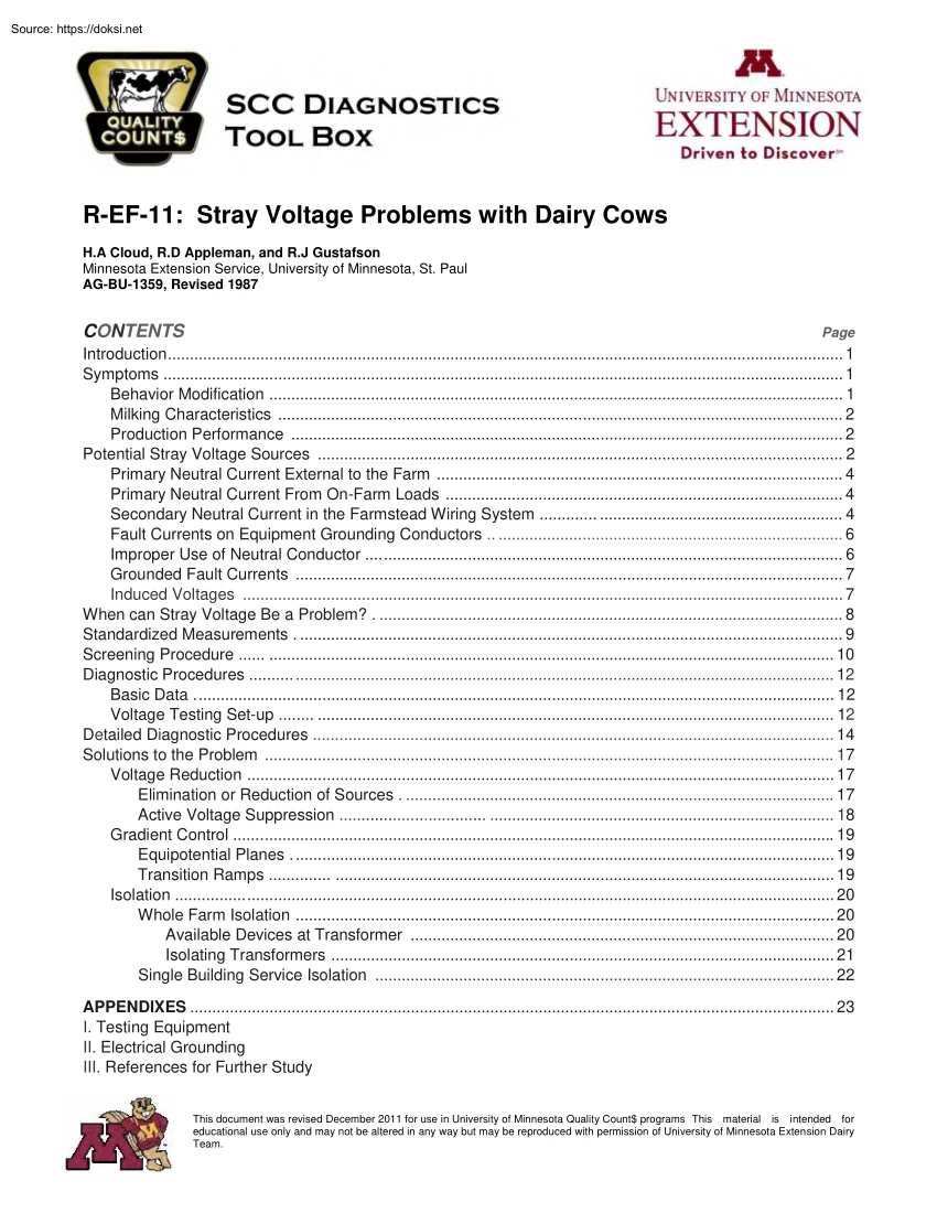 Stray Voltage Problems with Dairy Cows