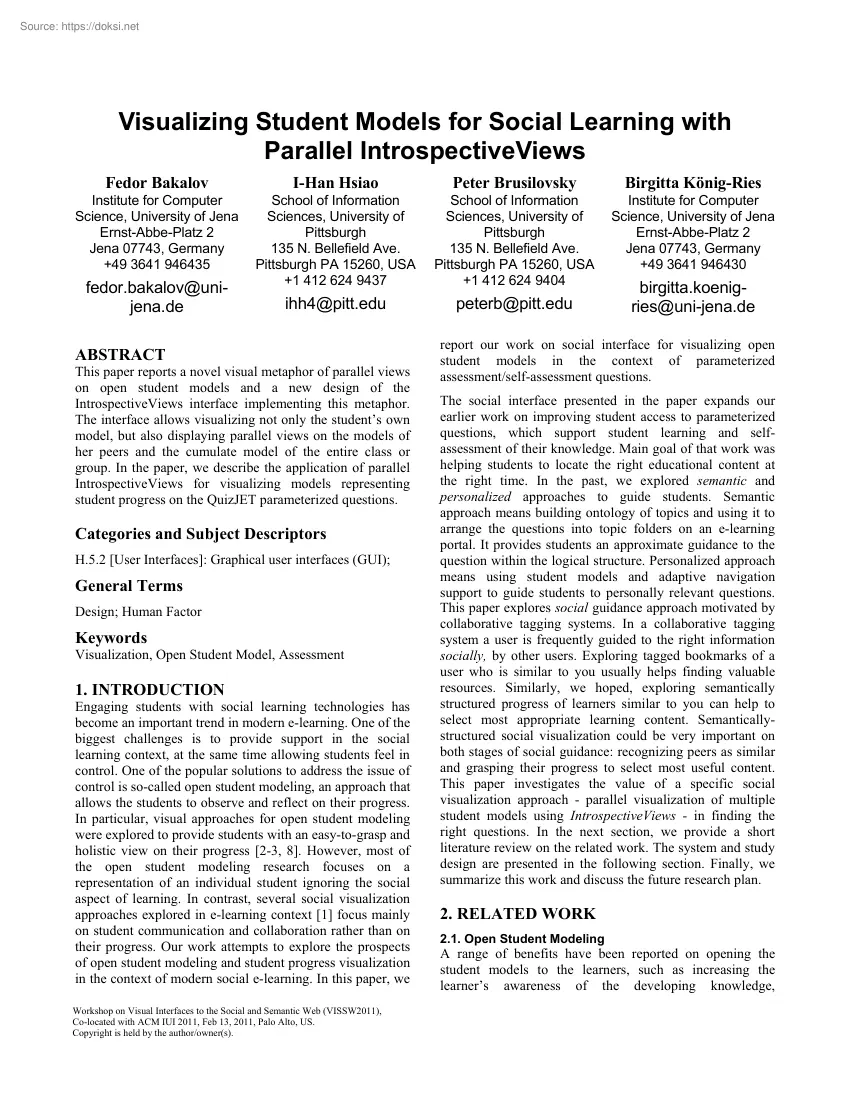 Visualizing Student Models for Social Learning with Parallel IntrospectiveViews