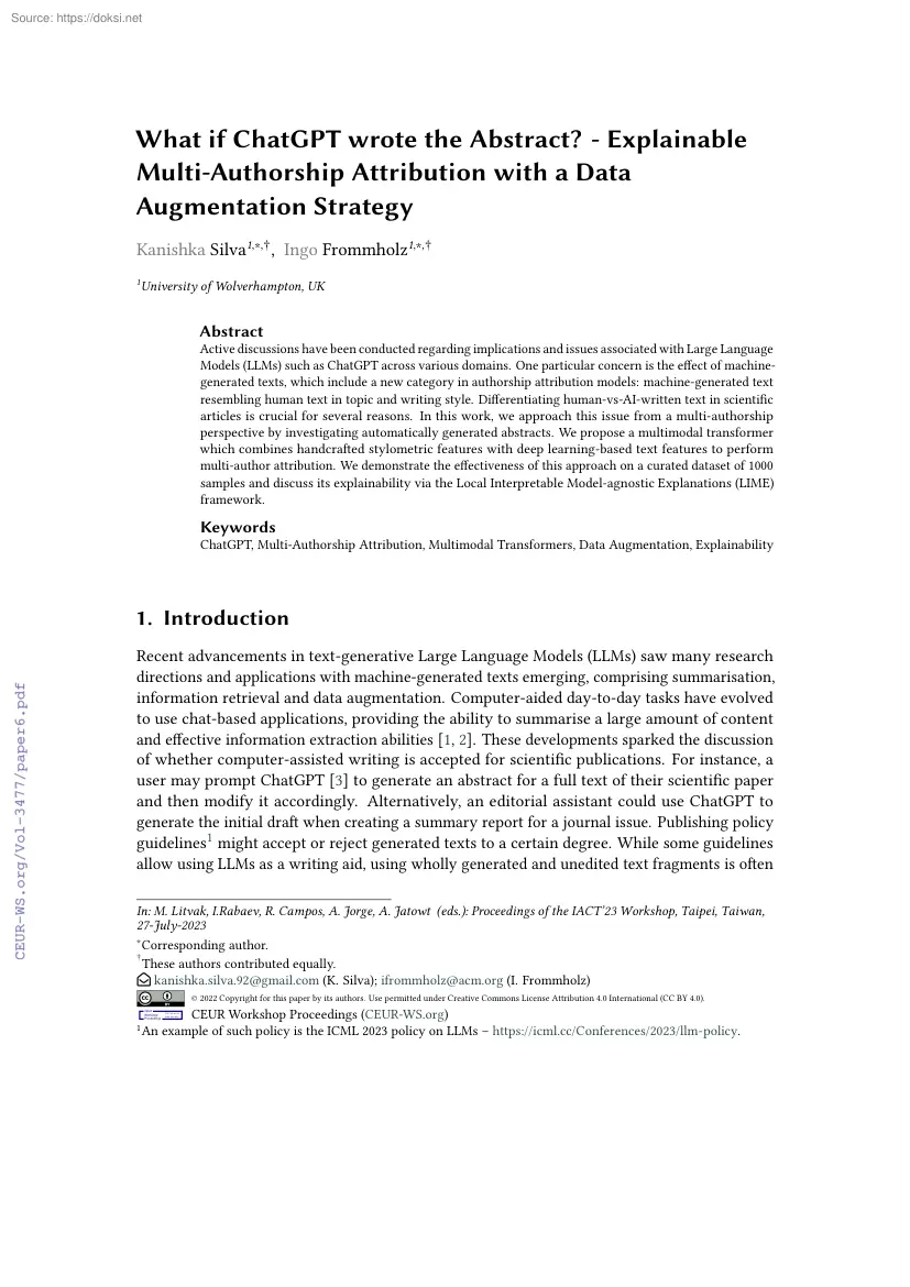 What if ChatGPT wrote the Abstract, Explainable Multi-Authorship Attribution with a Data