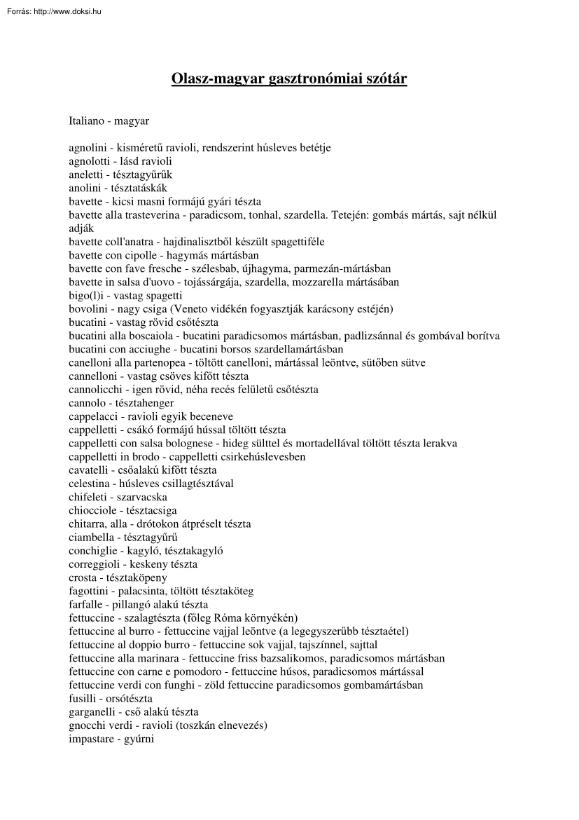 Olasz-magyar gasztronómiai szótár