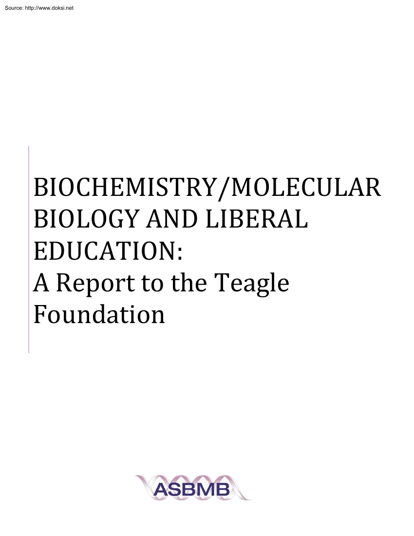 Biochemistry, Molecular Biology and Liberal Education