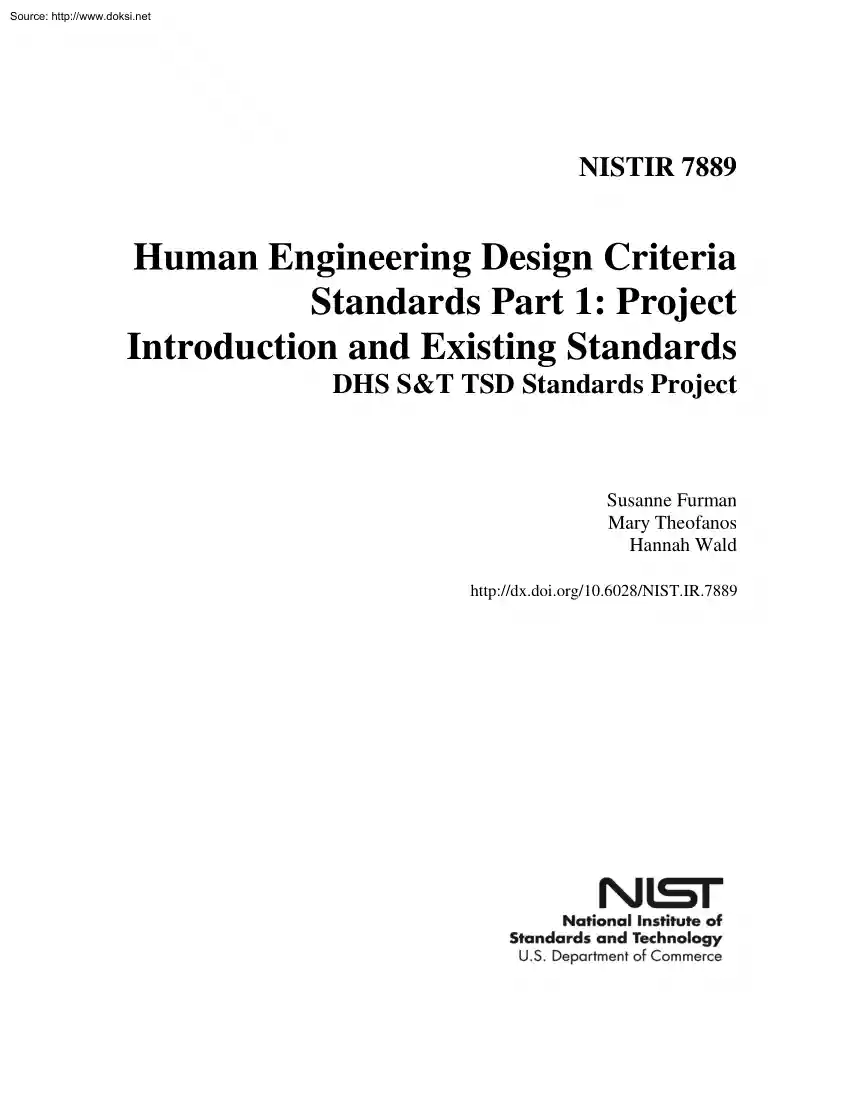 Furman-Theofanos-Wald - Human Engineering Design Criteria Standards, Project Introduction and Existing Standards