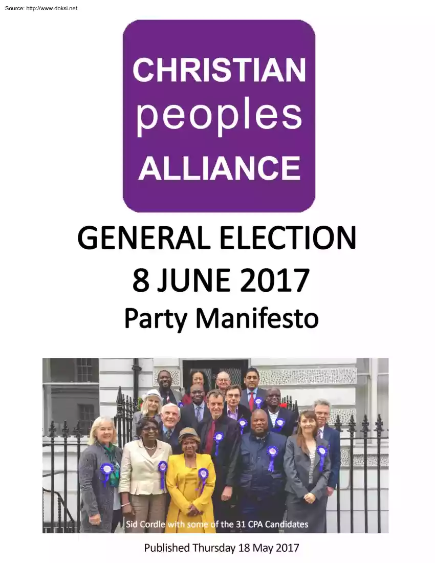 Christian Peoples Alliance Party Manifesto 2017