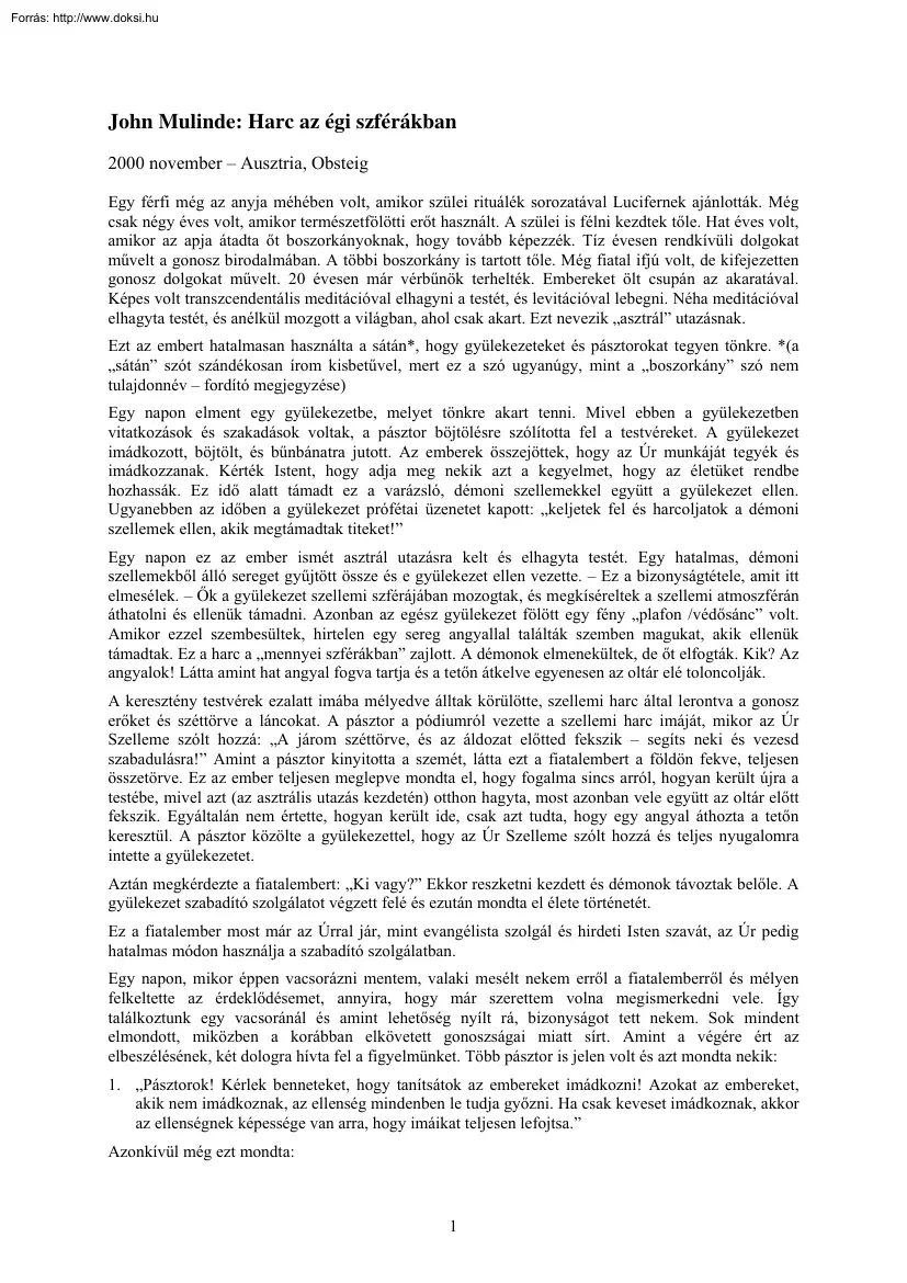 John Mulinde - Harc az égi szférákban