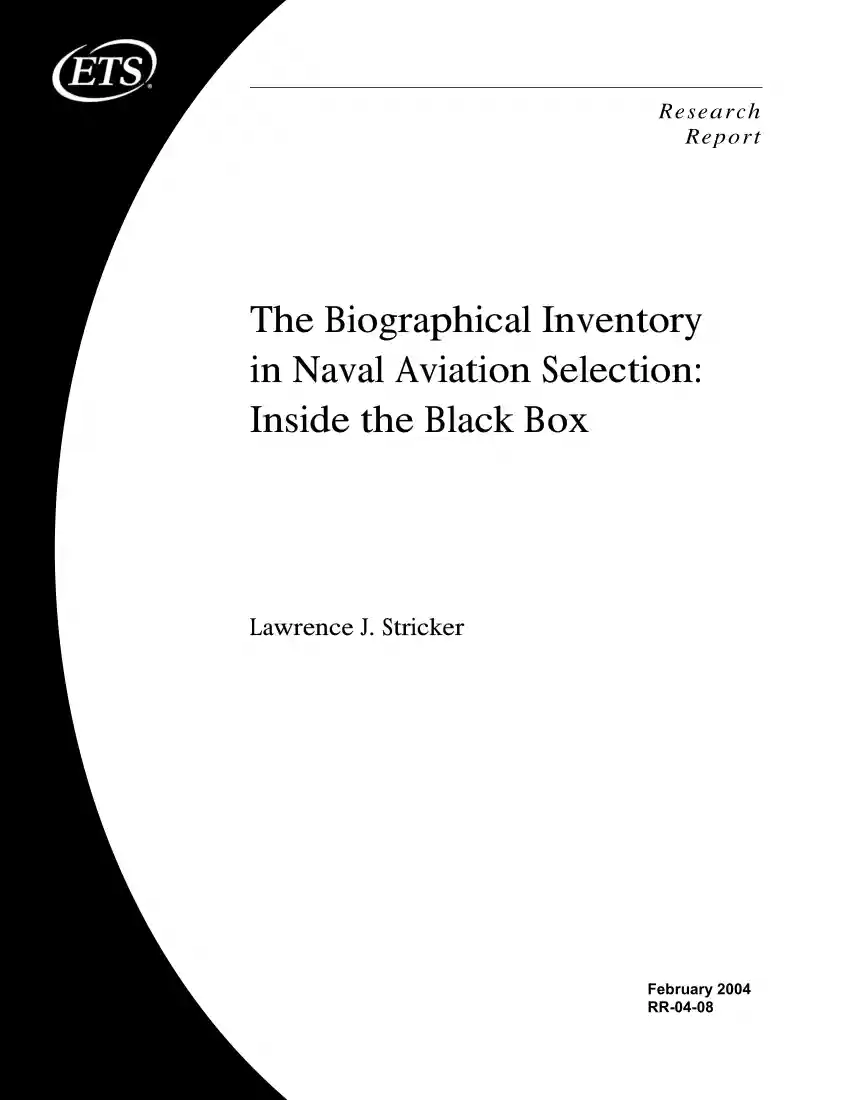 Lawrence J. Stricker - The Biographical Inventory in Naval Aviation Selection, Inside the Black Box