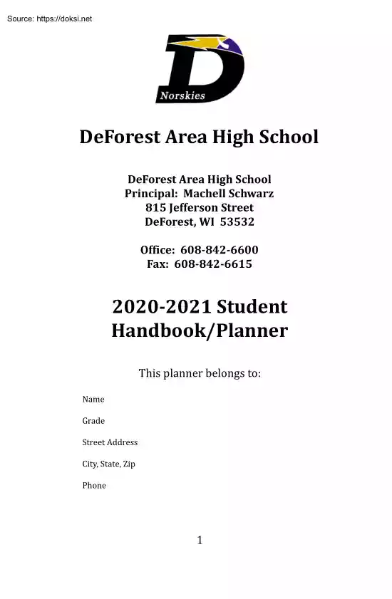 DeForest Area High School, Student Handbook