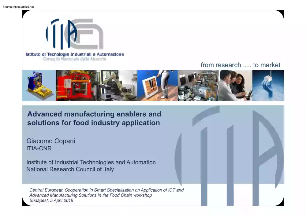 Giacomo Copani - Advanced Manufacturing Enablers and Solutions for Food Industry Application